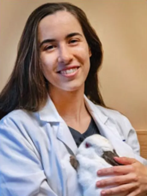 Dr. Marisa Snyder holding a white rabbit